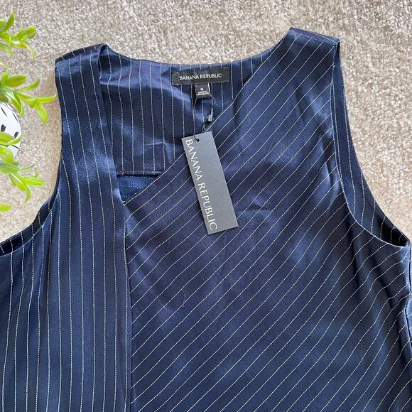 NWT Banana Republic Navy Blue Striped Draped Sleeveless Blouse Top Small - Picture 7 of 15